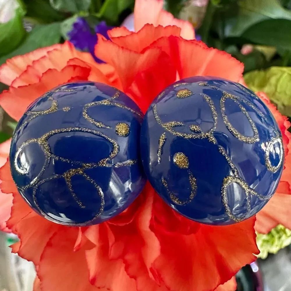 Avon Golden Splatter blue round Earrings